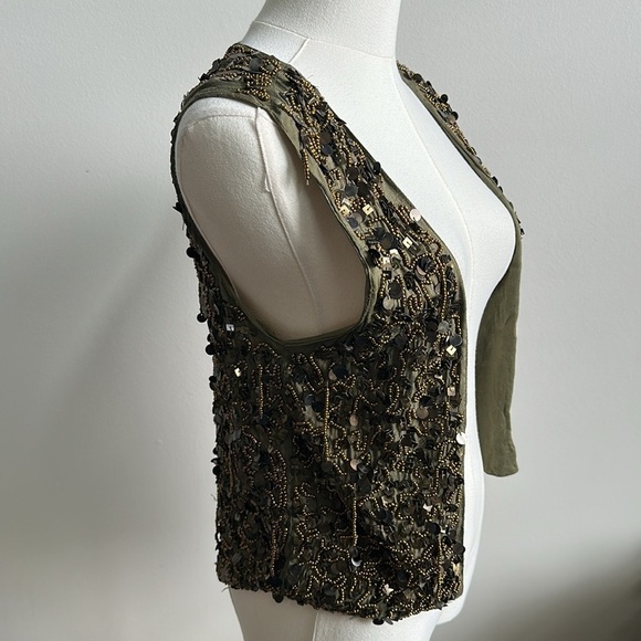 Zara Tops - Zara Women’s Embellished Beaded Muted Green Art Deco Glamorous Sequined Vest M